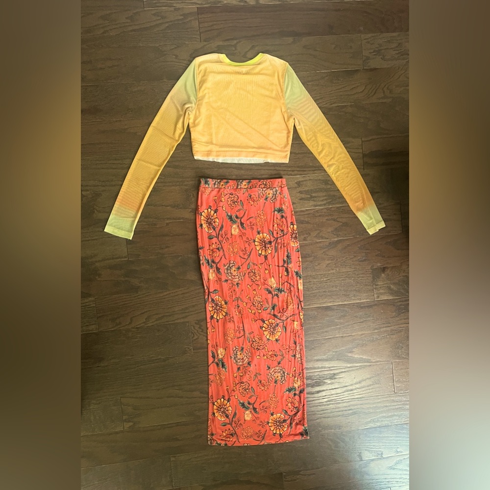 Free People Kellan Mesh Cropped top & High Slit Skirt - Picture 2 of 7